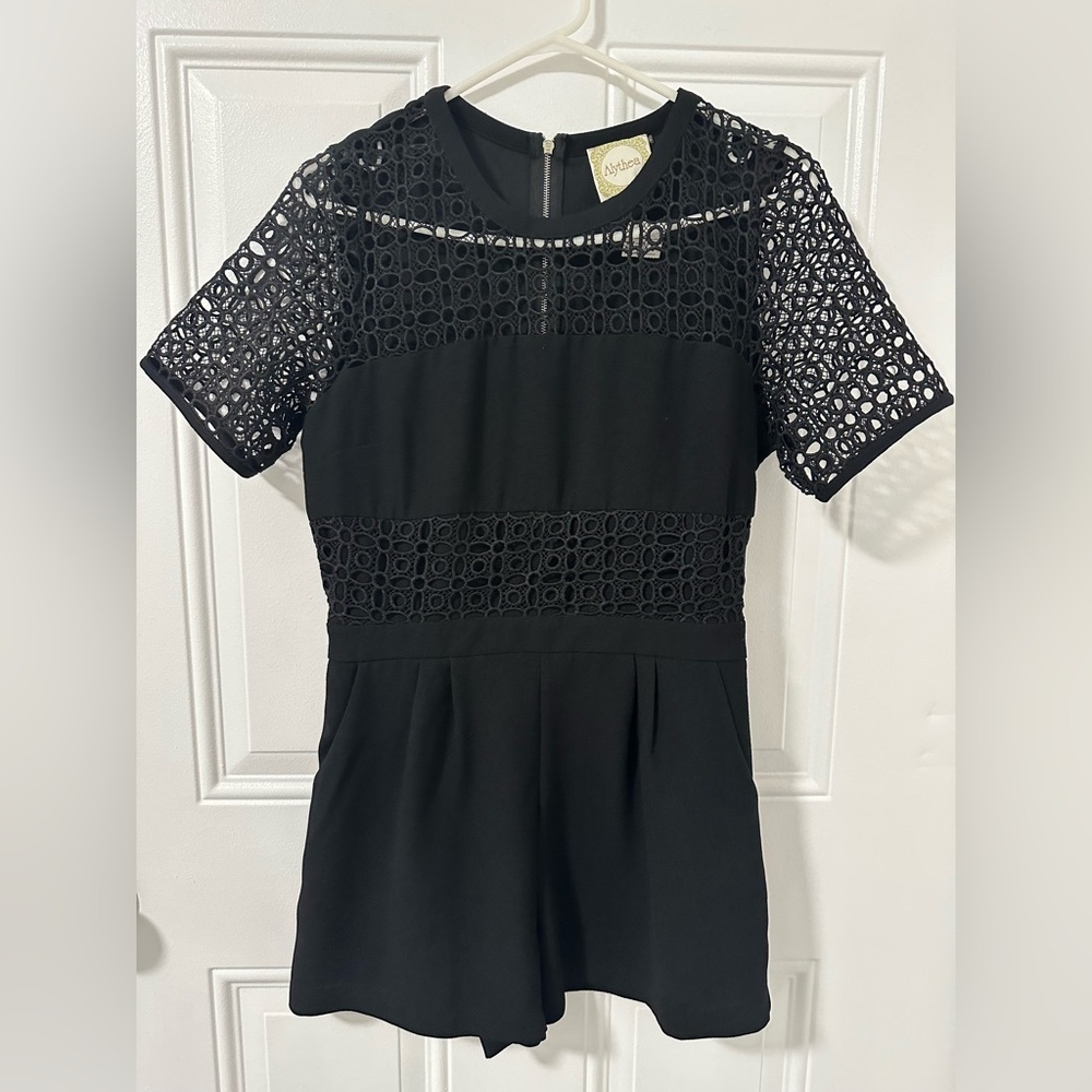 Alythea Black Lace Panel Romper Short Sleeve Fit & Flare, Size Medium NEW - Picture 9 of 16